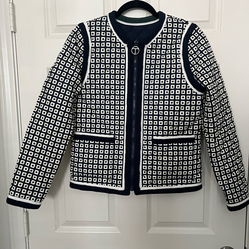 Tory Burch Reversible Navy and Cream with Dark Green trim-Quilted Jacket